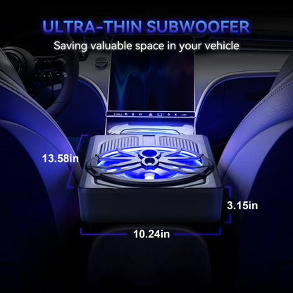 1200W Car Subwoofer 10" 12V Slim Under Seat Powered Car Subwoofer for Car Truck