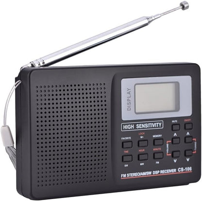 Portable Full Band AM/FM/SW/MW/LW Radio Digital Stereo Speaker Player+Headphones