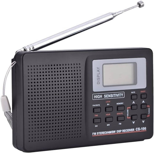 Solid Spare Portable Full Band AM/FM/SW/MW/LW Radio Digital Stereo Speaker Player+Headphones