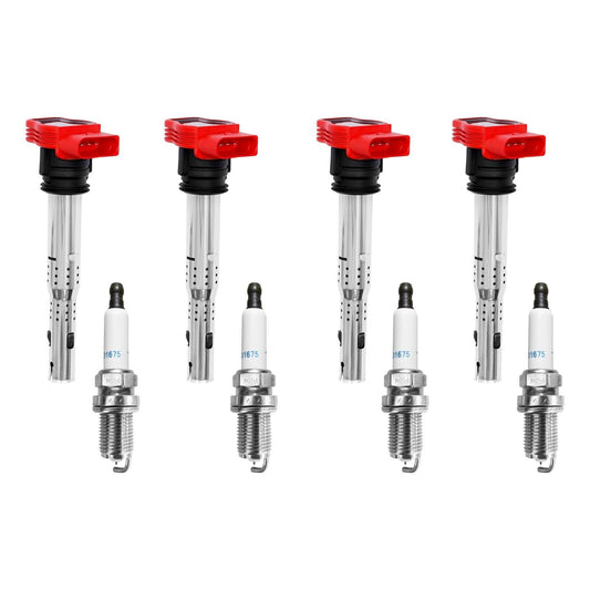 Solid Spare 4x UF529 Ignition Coil & Spark Plugs Pack for Audi TT A4 A5 VW Tiguan Jetta 2.0L