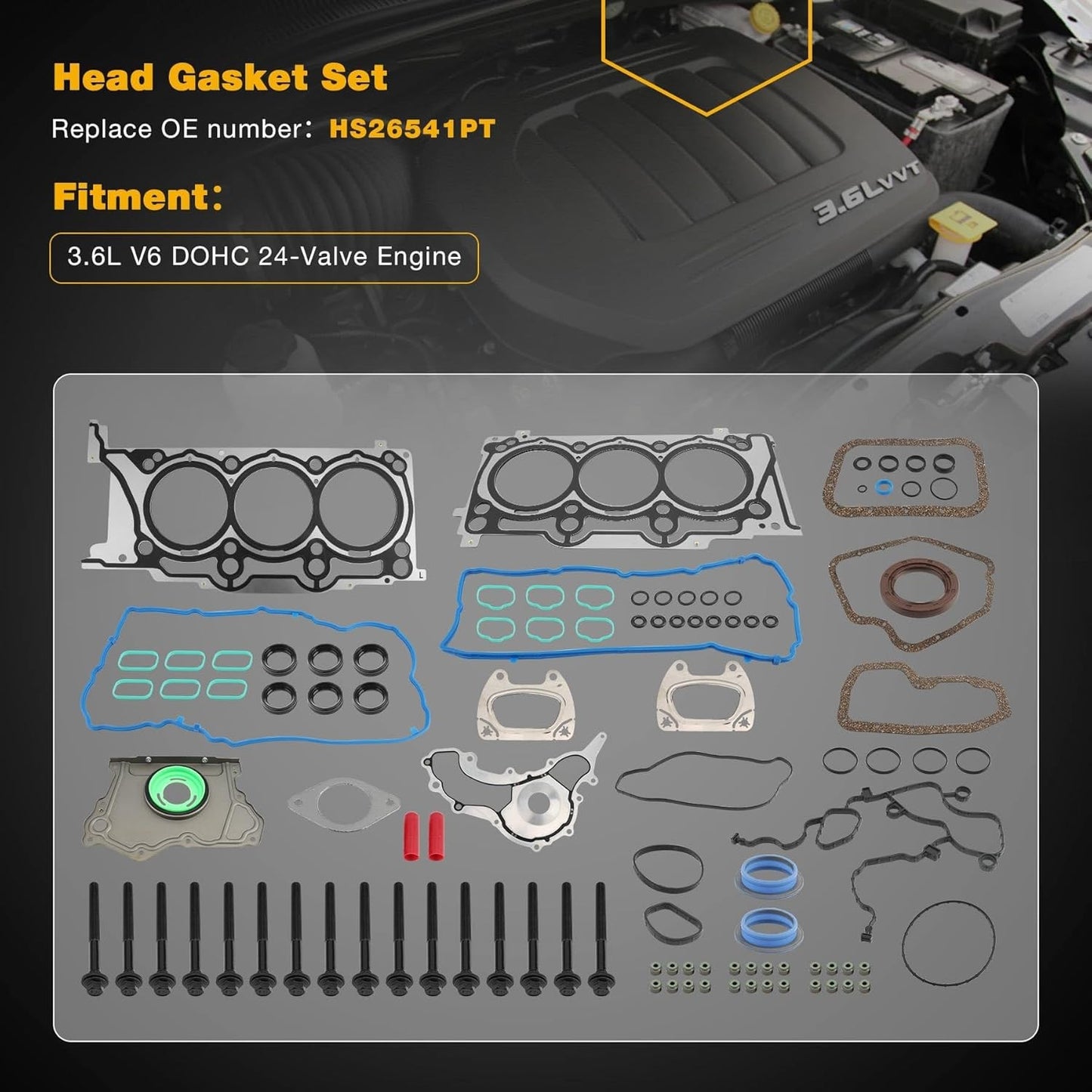 3.6L MLS Head Gasket Set w/ Bolts For 2011-2016 Chrysler 200 300 Ram Dodge Jeep