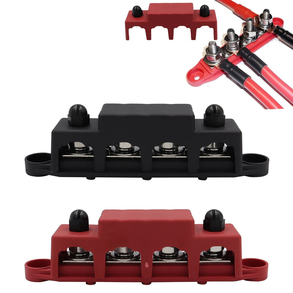 Power Distribution Block 12V 250A Bus Bar 4 x 5/16" Stud Marine, 6 x #8 Screws