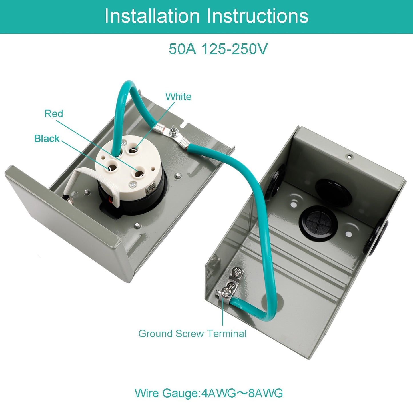 RV 50 Amp Power Inlet Box Receptacle 3 Prong Locking Plug with LED Light
