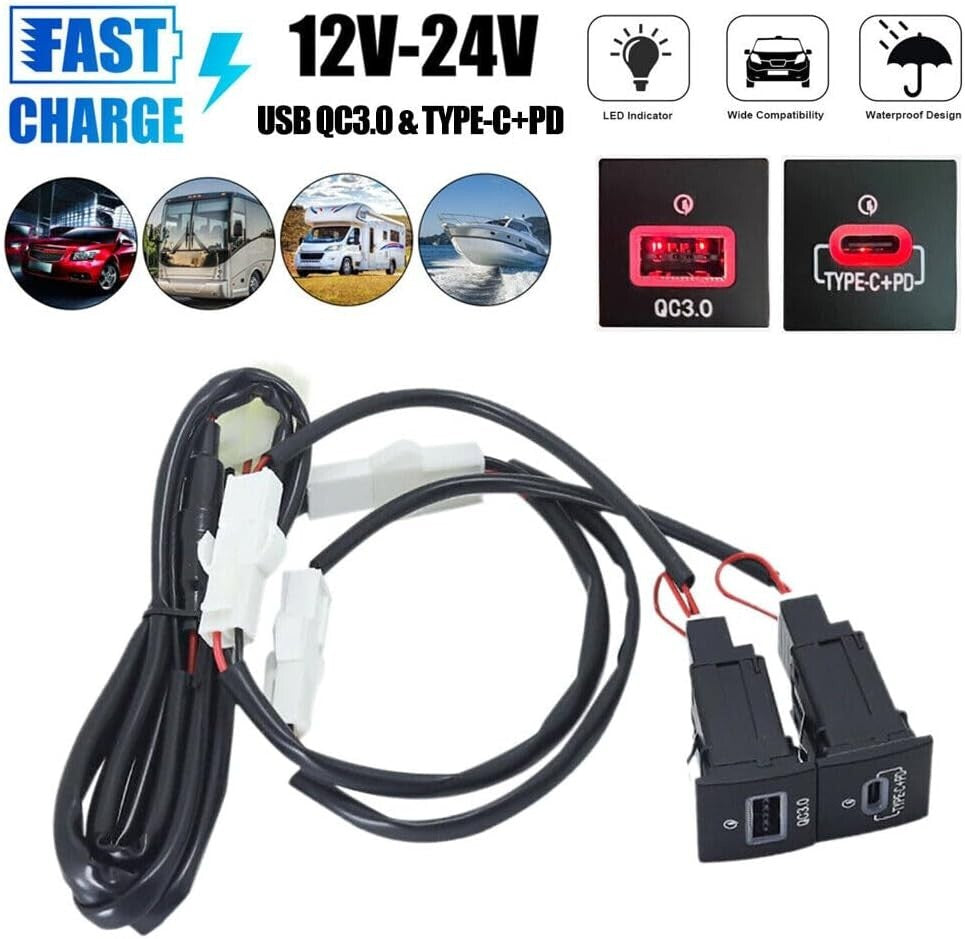 36W USB QC3.0 Charger + PD For Jetta MK6 10-14 Golf/GTI/R-Line 2006-2013 MK5 MK6