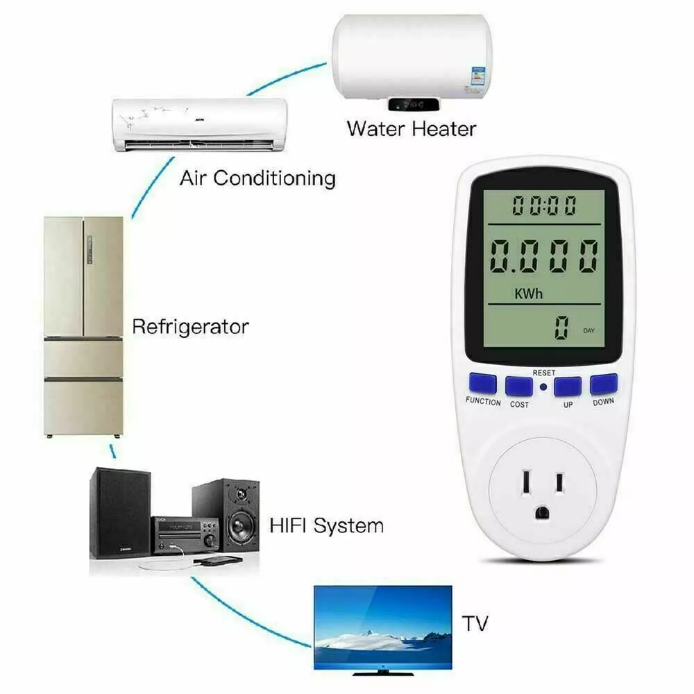 LCD Power Watt Meter Plug Consumption Electricity Usage Energy Amps Volt Monitor