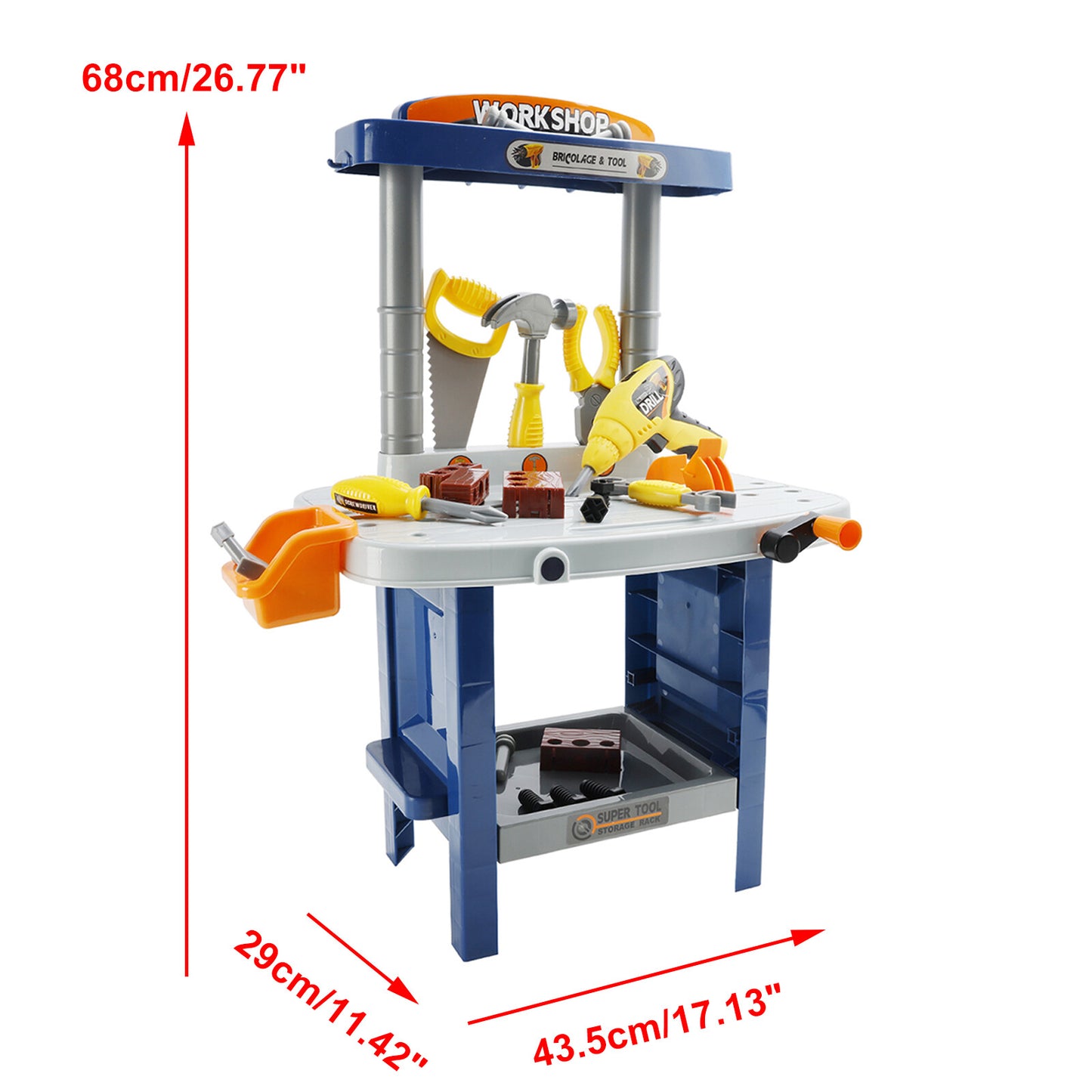 37+Pcs Kid Workbench Electric Drill Tool Pretend Play Workshop Construction Toy