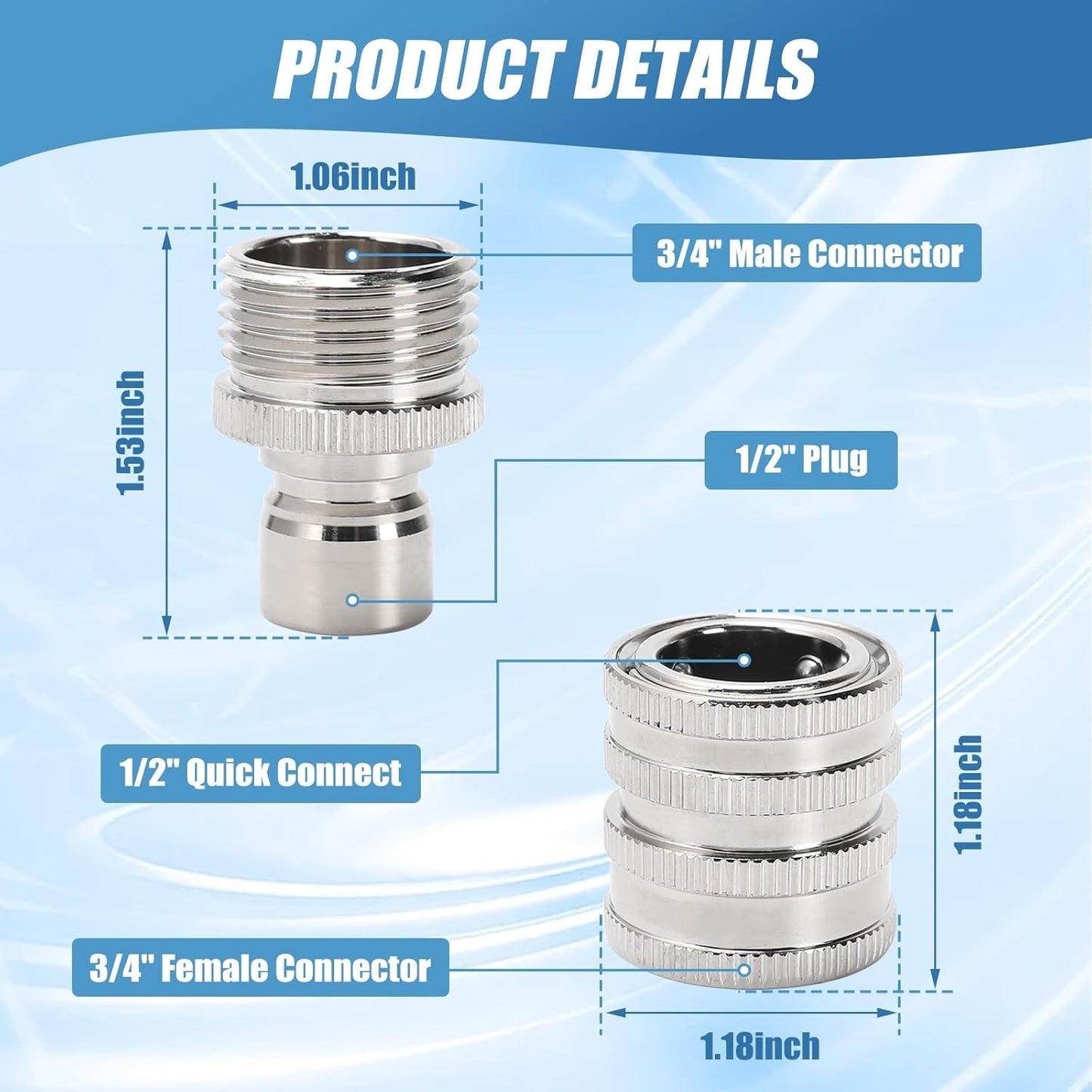 3/4 Inch GHT Garden Water Hose Connector Stainless Steel Quick Connect Fitting