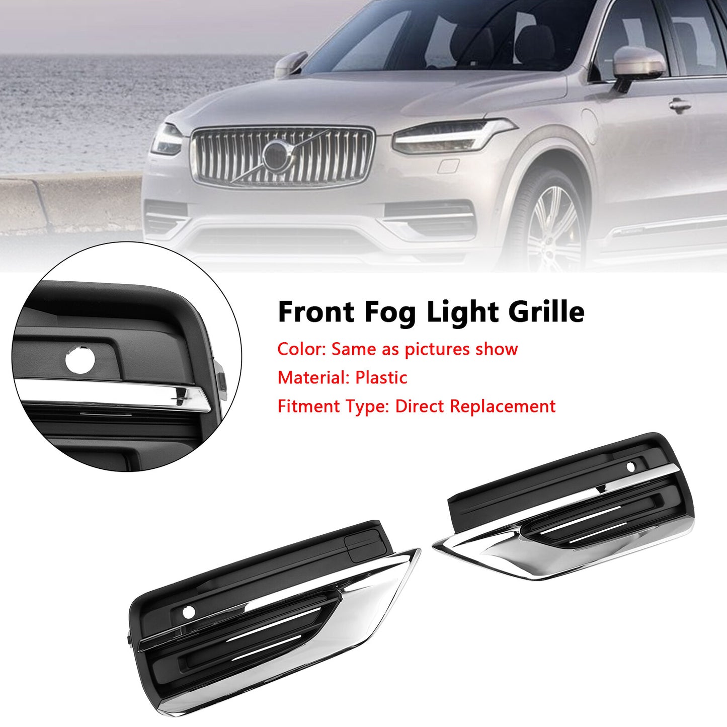 2PCS Front Bumper Fog Light Grille Fog Lamp Grille Fit Volvo XC90 2021-2024