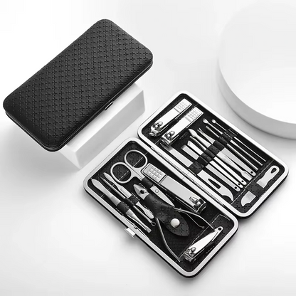 19PCS Pedicure Nail Toe Clippers Manicure Kit Cleaner Cuticle Grooming Set Case