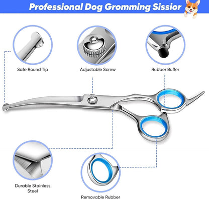6PCS Professional Pet Dog Grooming Scissors Set Straight Curved Thinning Shear