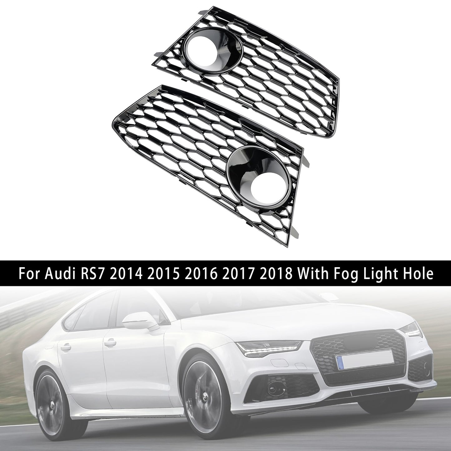 Pair Front Bumper Fog Light Lamp Frame Grille Covers Fit Audi RS7 2014-2018*