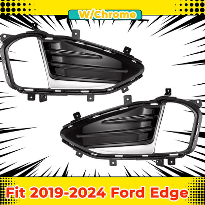2Pcs Fog Light Cover For 2019-2024 Ford Edge Front Bumper Chrome Trim w/Bezel