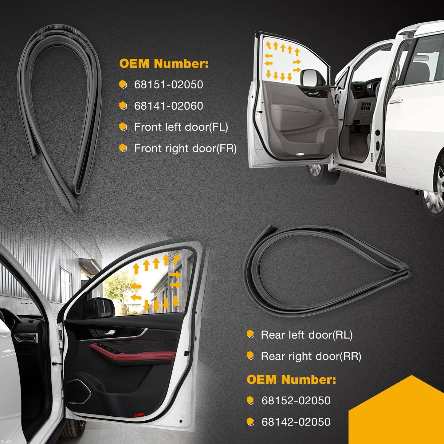 4x Weatherstrip Door Window Rubber Channel Seal For 2002-2006 Toyota Corolla