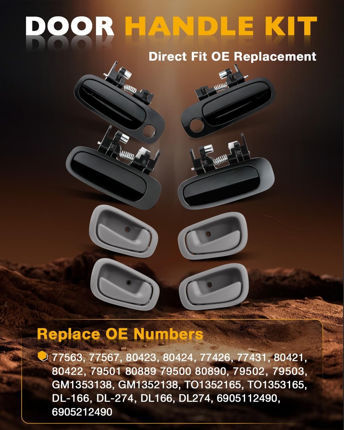 Interior & Exterior Door Handle Set w/ Lock Cylinder &Key For 98-02 Prizm Toyota