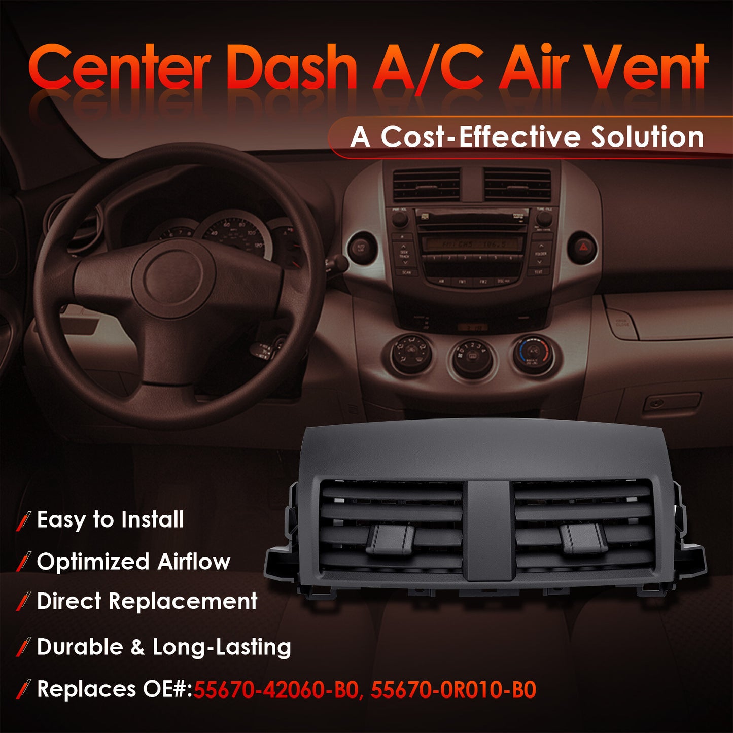 Center Dash A/C Air Vent Trim Panel Cover For 2006-12 Toyota RAV4 55670-42060-B0