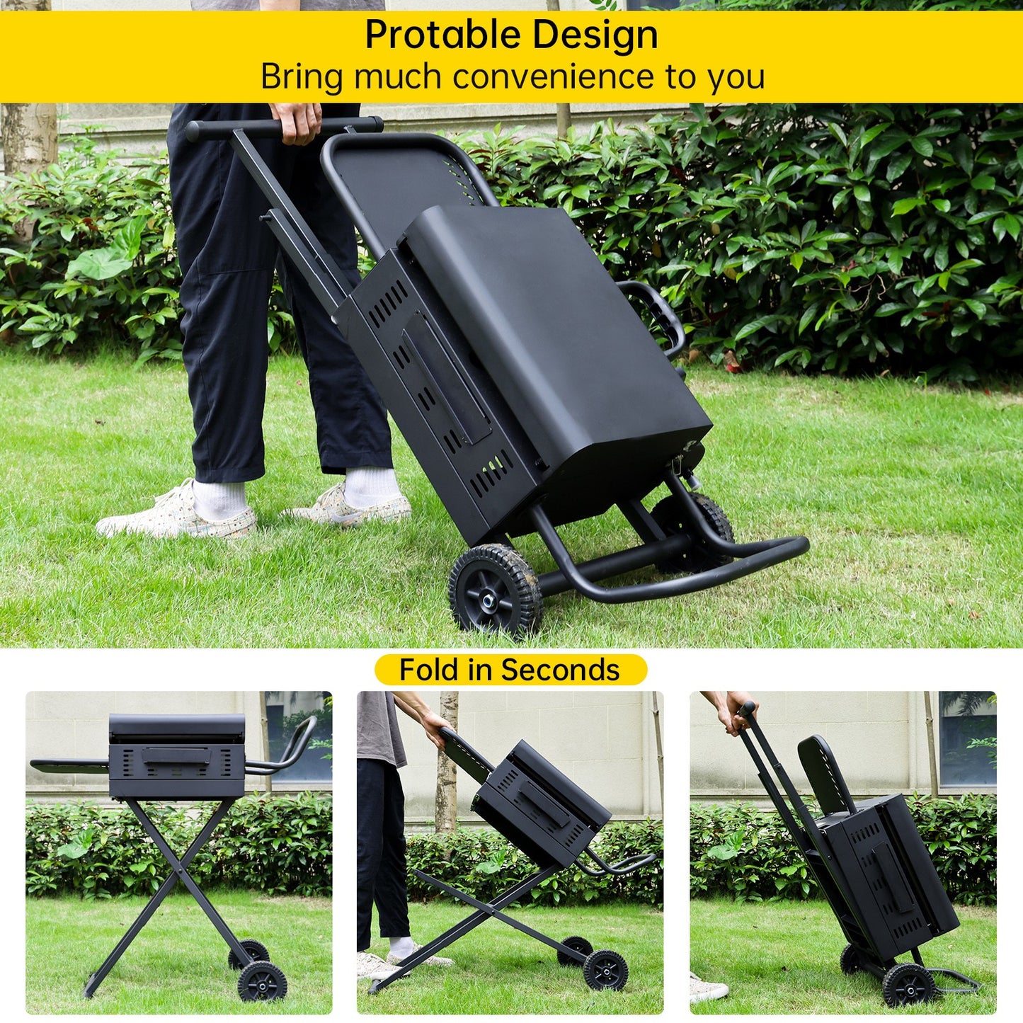 Portable Leg Propane Grill Folding Gas Grill Griddle w/Hood & Side Shelf,