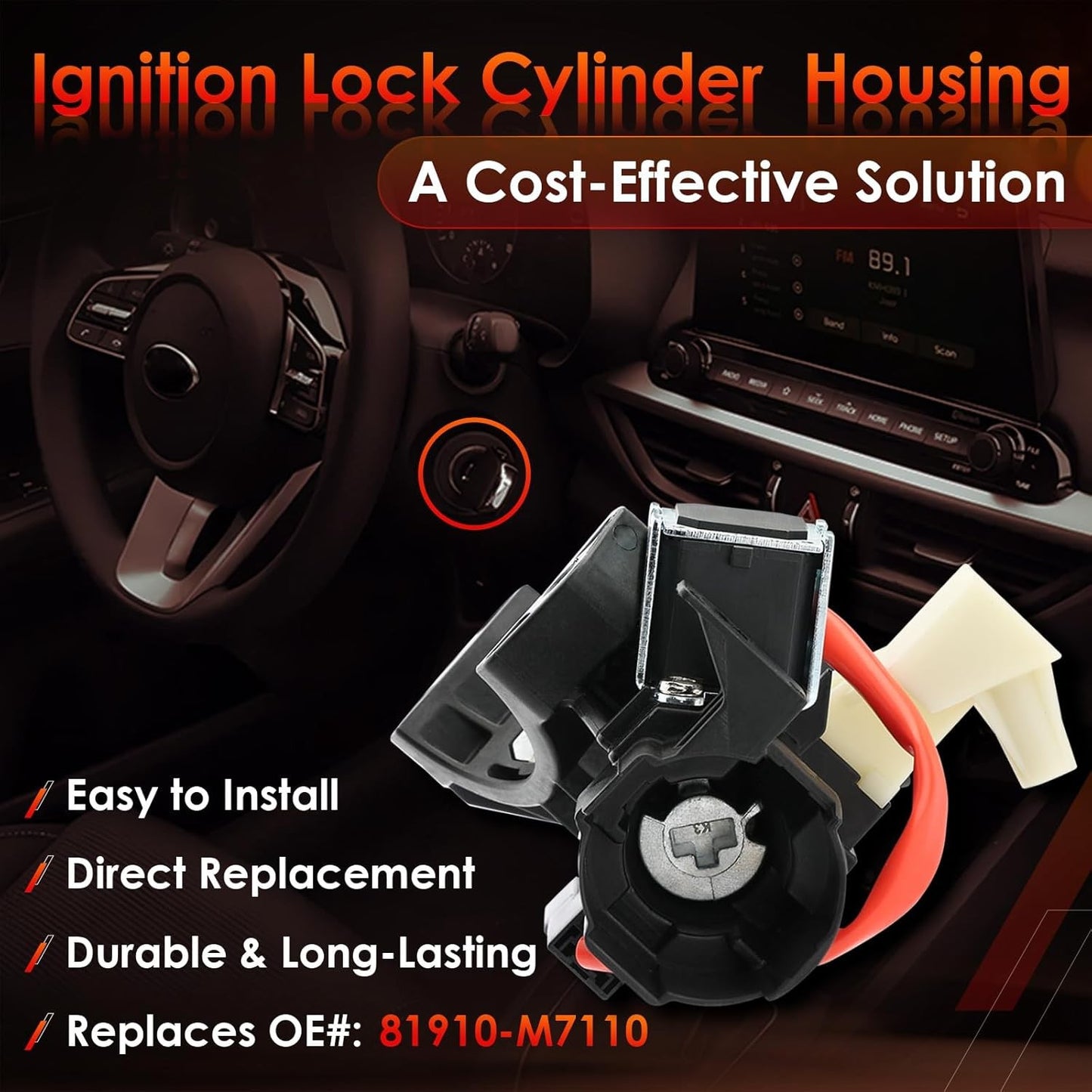 Ignition Lock Switch Cylinder Housing For 19-23 Kia Forte Soul Seltos 81900M7E00