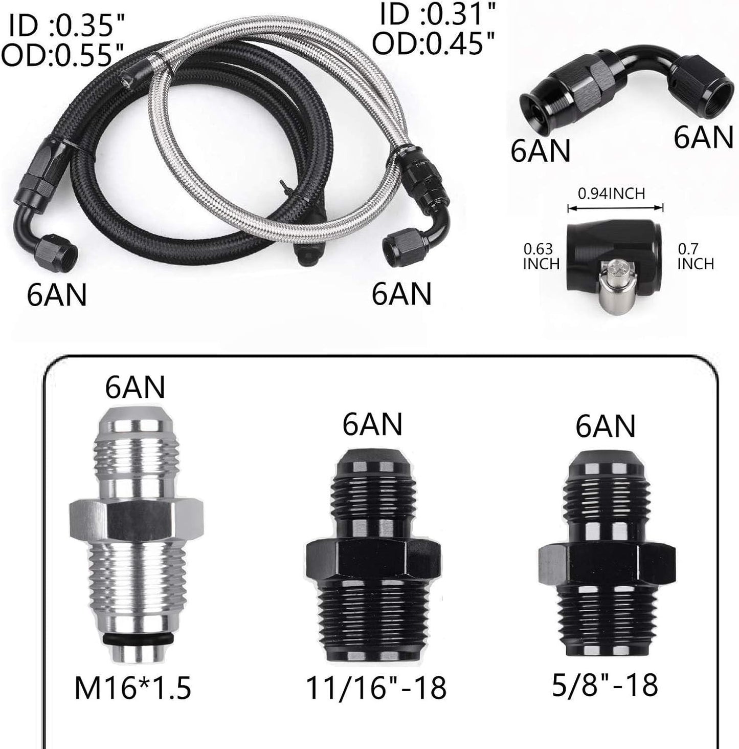 Universal 6AN Power Steering Pump Hose Kit For GM LS Swap Pressure Return Line