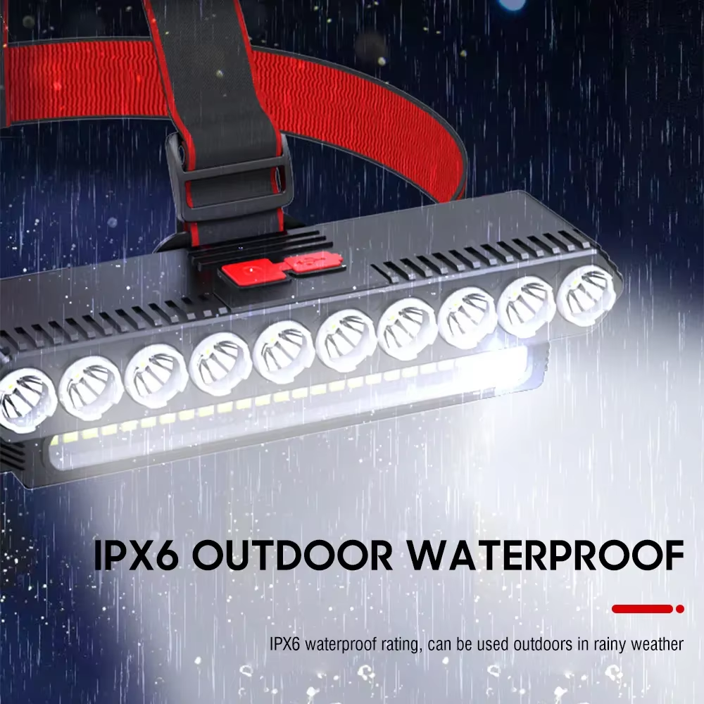Super Bright 10 LED Dual Light Source Led Headlights Rechargeable And Waterproof