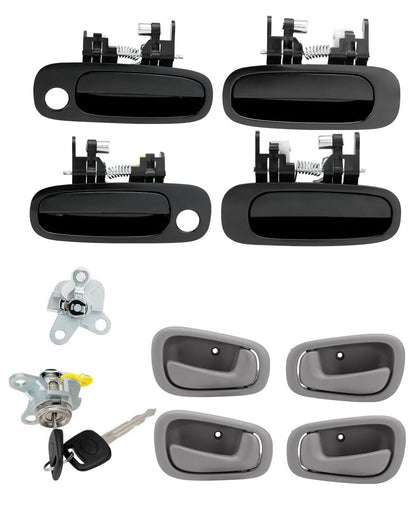 Interior & Exterior Door Handle Set w/ Lock Cylinder &Key For 98-02 Prizm Toyota