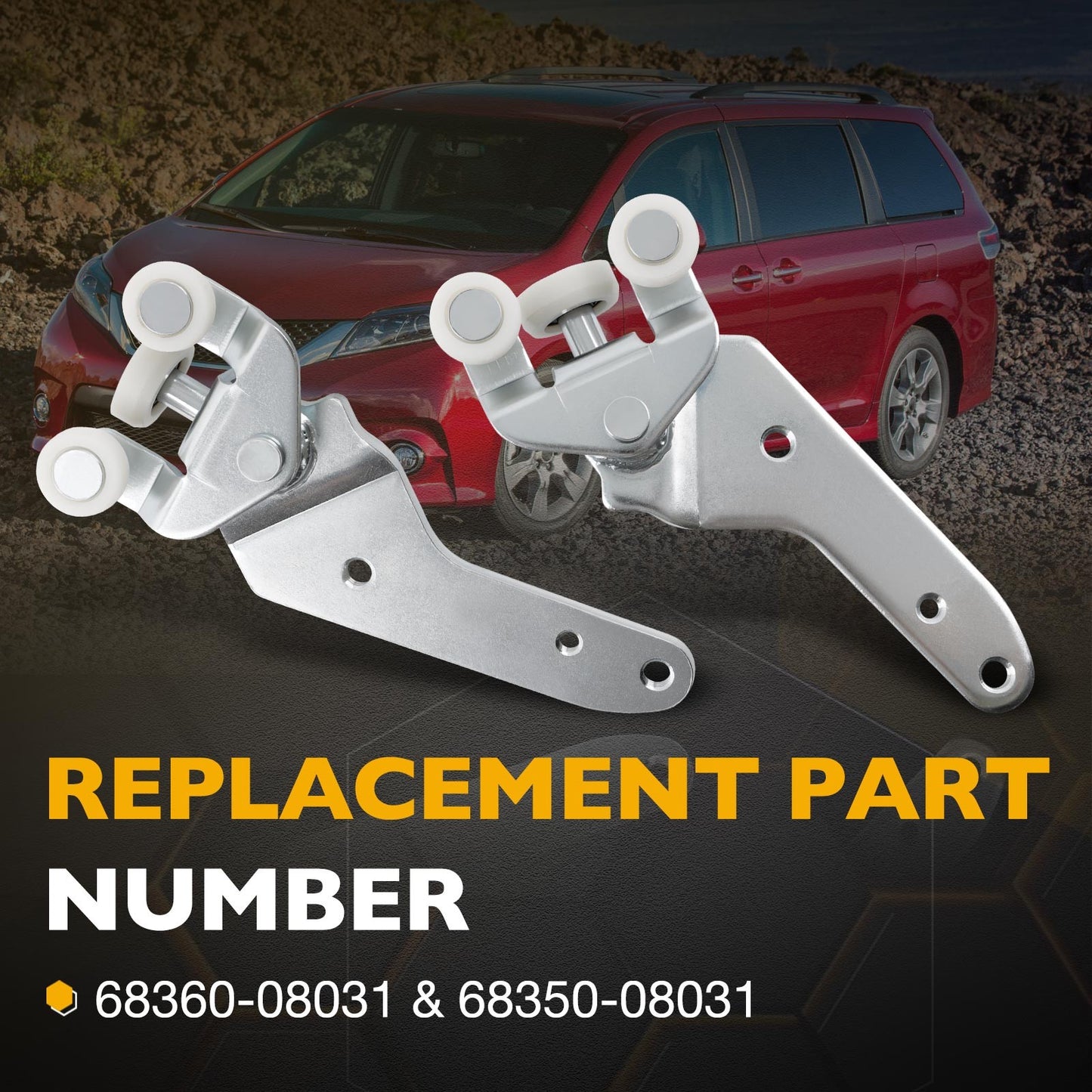 68360-08031 Bottom Sliding Door Roller Hinge Set Fit 10-21 Toyota Sienna 2.7 3.5