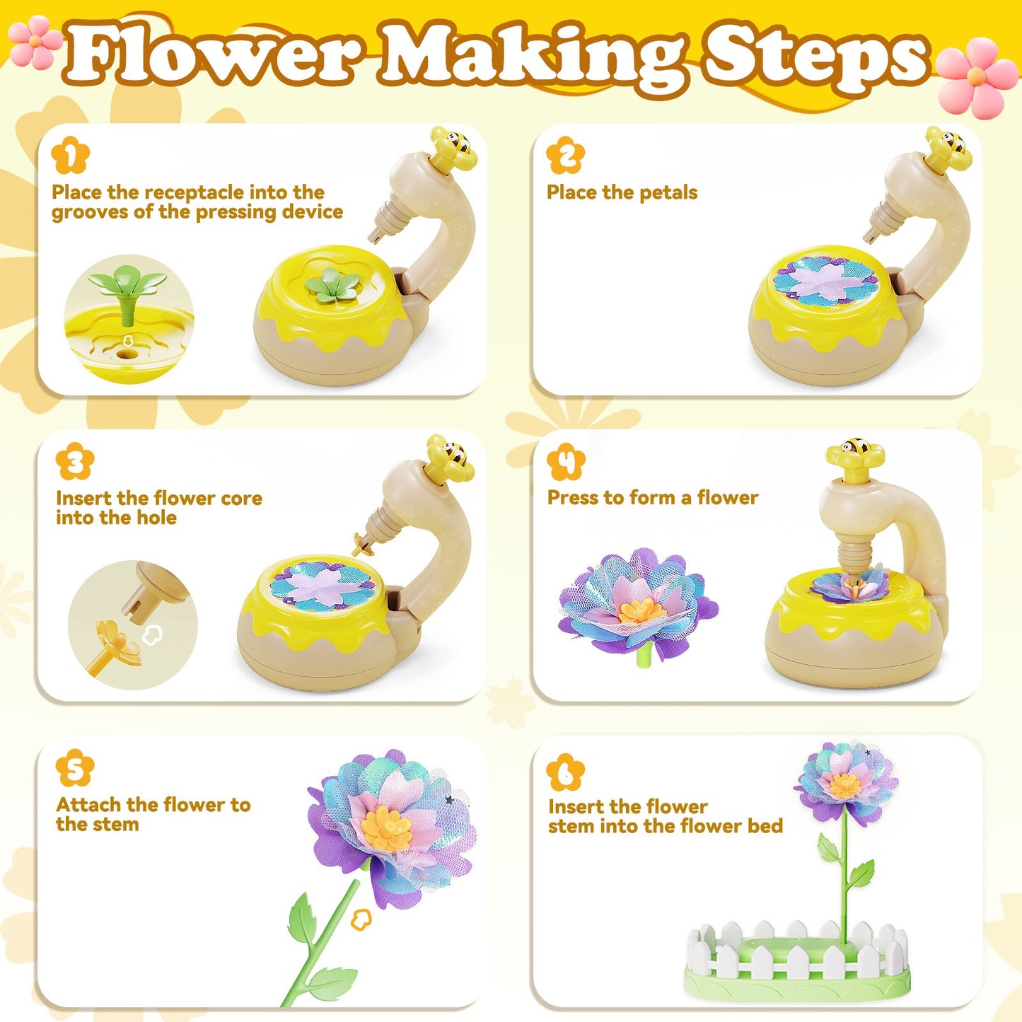 Flower Bouquet Making Kit DIY Flower Bouquets Craft Toy For 4+ Year Kid Yellow