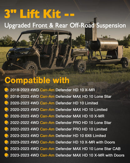 3" Preload Spacers Suspension Lift Kit Fit 18-23 Can-Am Defender Lone Star 97035