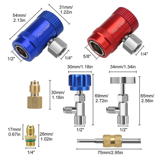 Car A/C R1234YF Quick Coupler Adapter Set with Self-Sealing & Puncture Can Tap