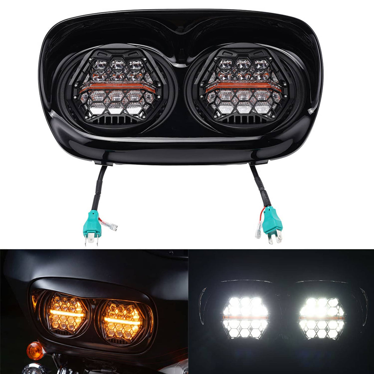 Solidspare 5.75'' 5-3/4" Dual LED Headlight Head Lamp Hi-Low For Harley Road Glide 1998-13