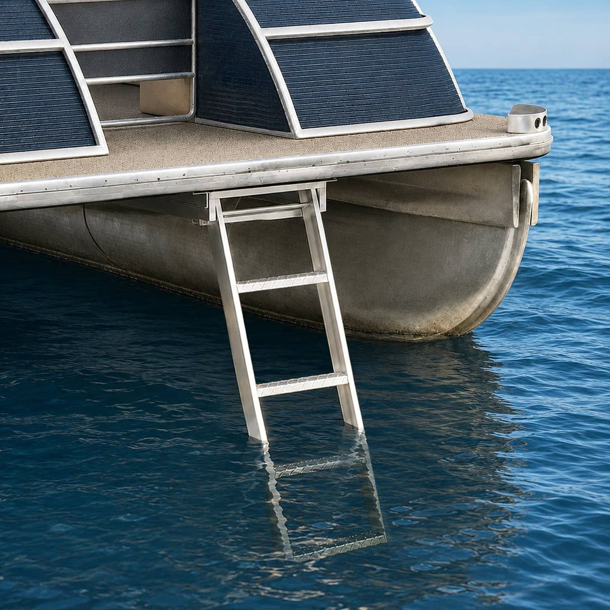 Solidspare 4 Step Pontoon Under Deck Boat Ladder Aluminum Under-Boat Mount , Silvery