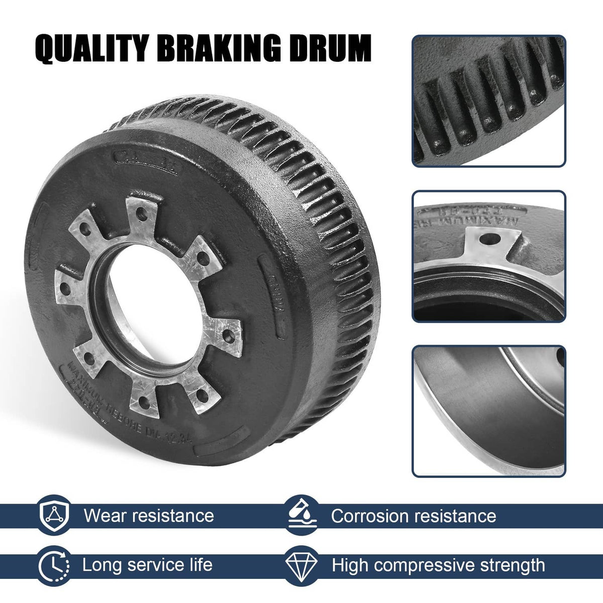 Solidspare Brake Drum 10,000 GD Trailer Axle 12-1/4 x 3-3/8" For Dexter 9-44 & LCI Lippert