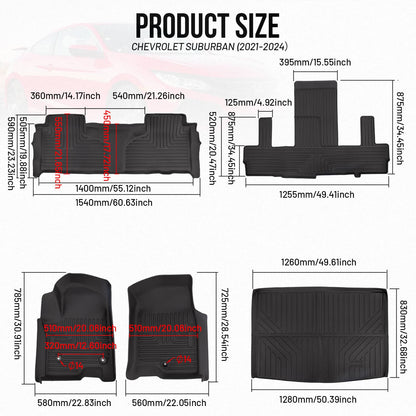 Solidspare Full Set Floor Mats Cargo Liner For Chevrolet Suburban GMC Yukon XL 2021-2025