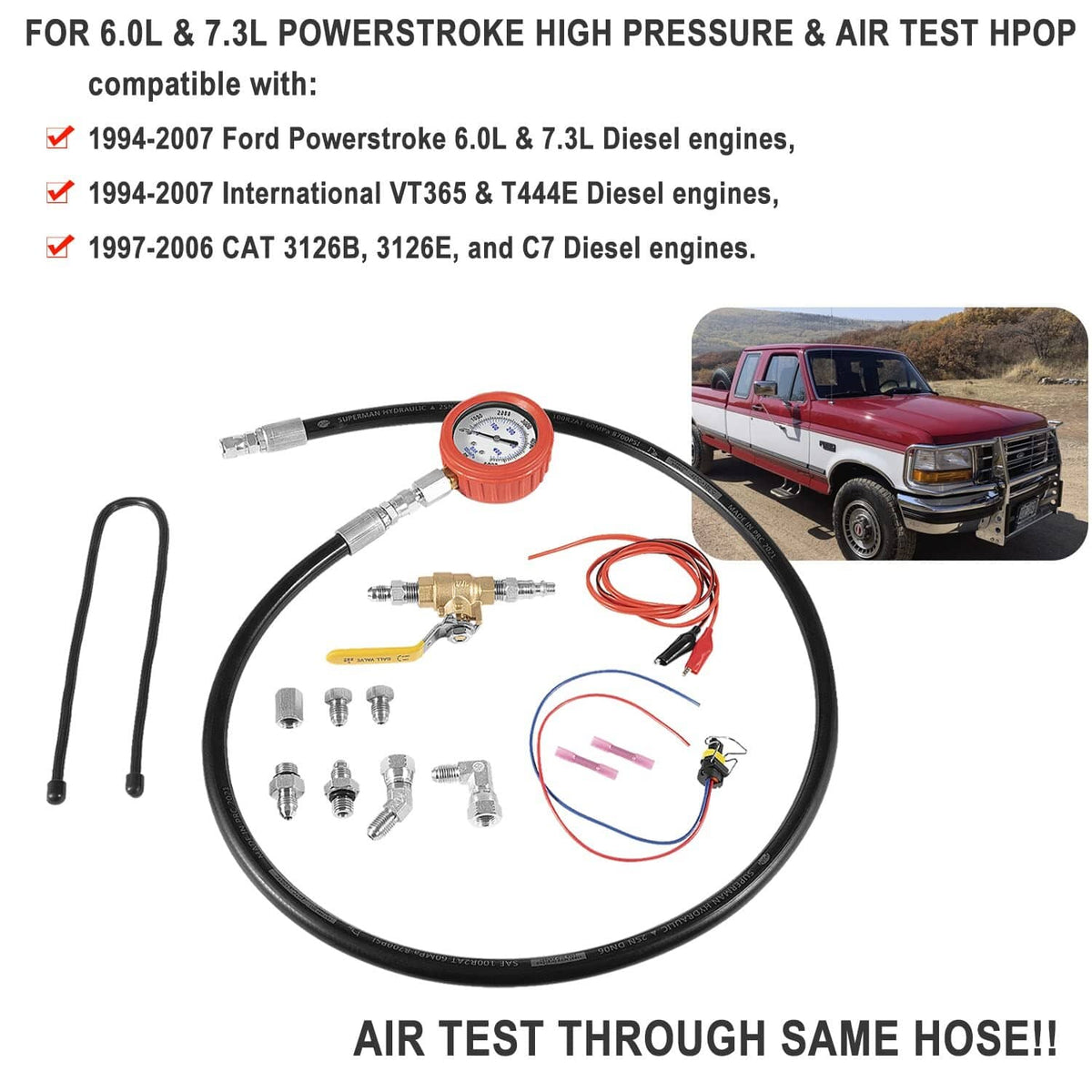 Solid Spare Hpop Test Tool High Pressure & Air Leak Test Gauge Tool Kit for Ford 6.0L & 7.3L