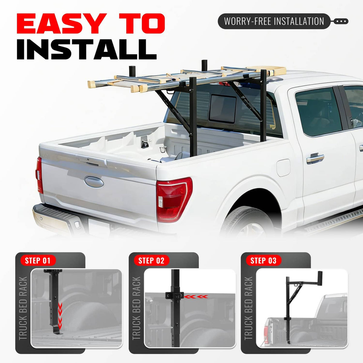 Solid Spare Adjustable Truck Rack Pick up Truck Bed Ladder 250lbs Capacity Extendable Racks