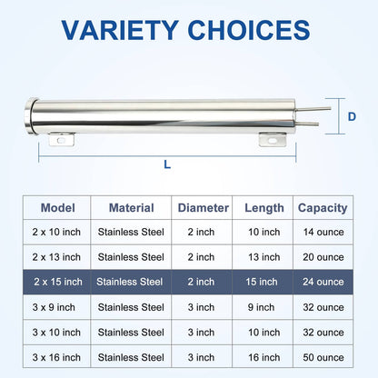 Solidspare 2" X 15" Polished Stainless Steel 24 Oz Radiator Dr Overflow Tank Bottle New