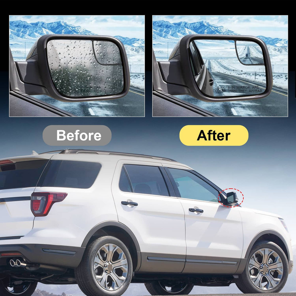 Solidspare Door Mirror Right Passenger Side For Ford Explorer 2012-2019FO1321554 Black 7Pin
