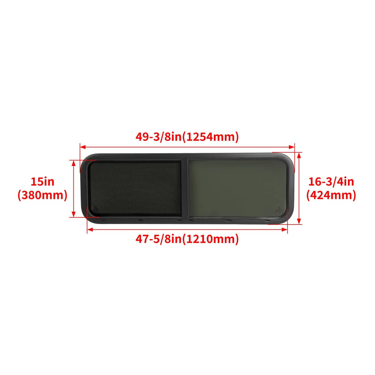 Solidspare For Camper Cargo Trailer 48" x 15" Horizontal Window Sliding RV Window w/Trim