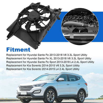 Solidspare Engine Radiator Cooling Fan Assembly For Hyundai Santa Fe kia 2013-2018 620-463