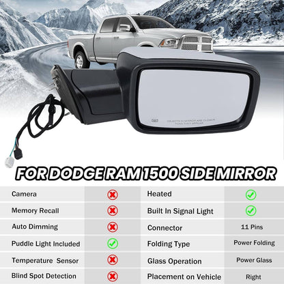 Solidspare Chrome Power Folding Heated Right Mirror+LED Signal For 2013-2019 Dodge Ram 1500