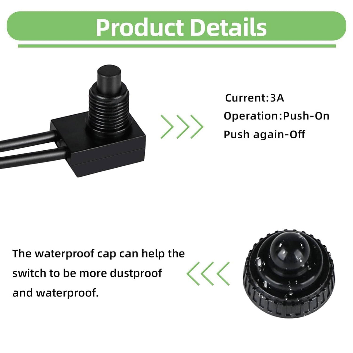 Solid Spare 10pcs 12V-48V Wire Leads Waterproof On-Off Push Button Switch for Motorcycle Car