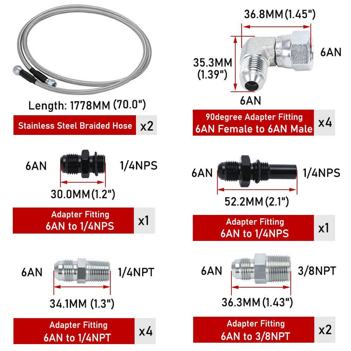 Solidspare Flexible SS Braided Transmission Cooler Lines Kit (6AN Hose) For GM 4L60E 4L80E