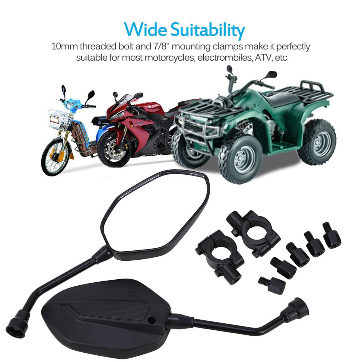 Solidspare ATV Rear Side View Mirrors w/ 7/8" Handlebar For Can-Am DS250 Polaris Sportsman