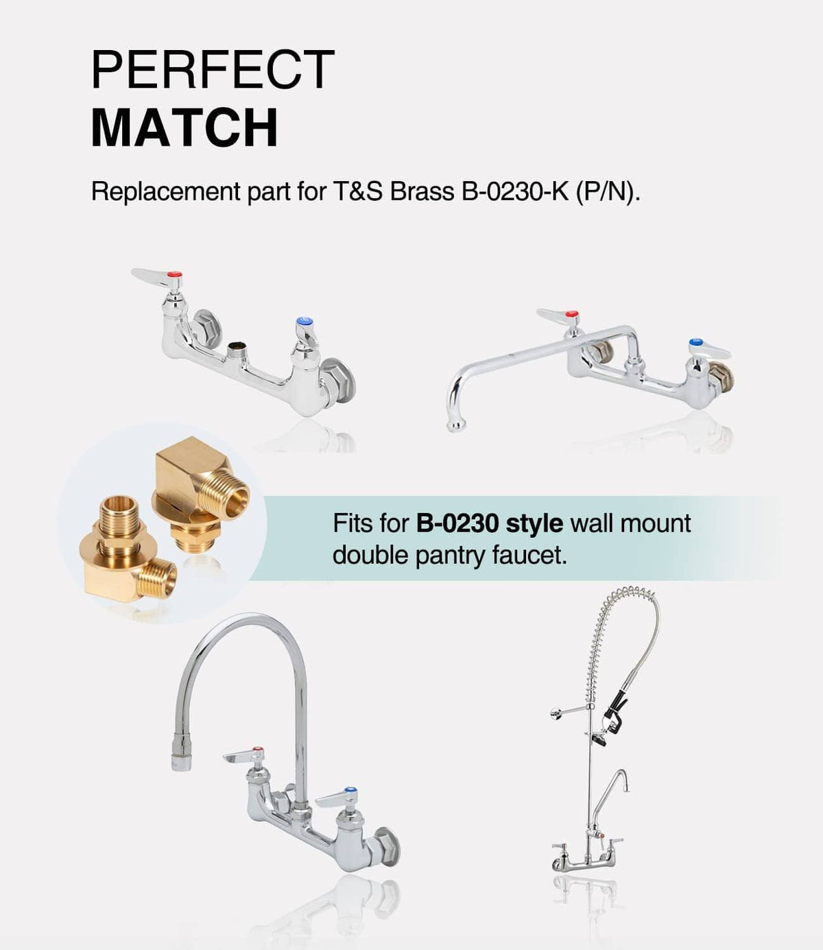 Solid Spare B-0230-K Wall Mount Faucet Install Kit for T&S B-0230 Style 1/2???? NPT Faucets