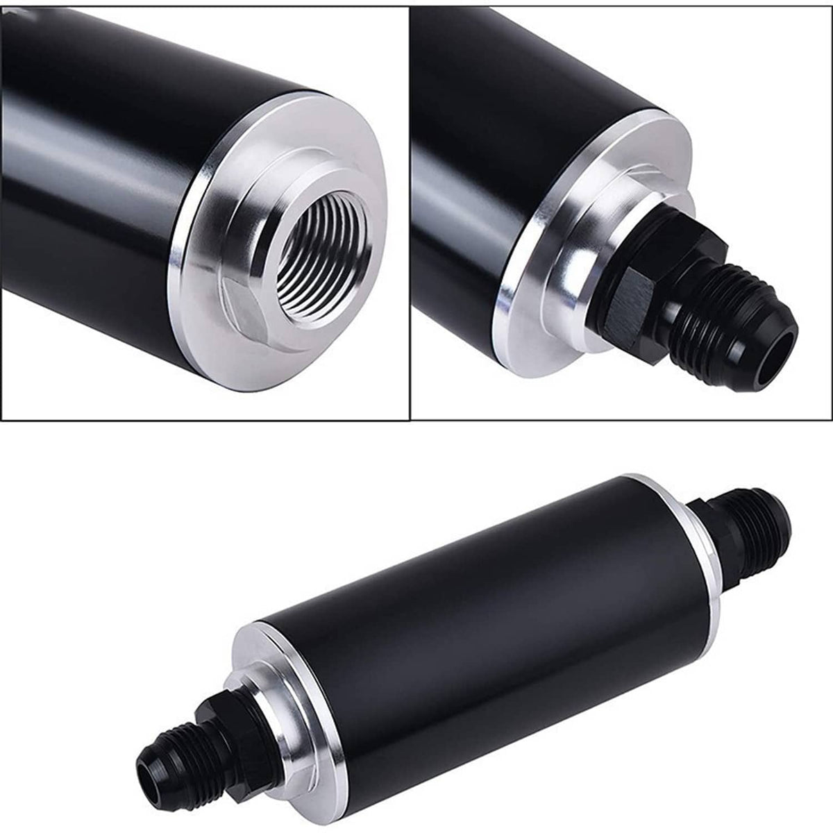 Solidspare Inline Fuel Filter 100 Micron with 6AN 8AN 10AN Adapter Universal Cleanable 58mm