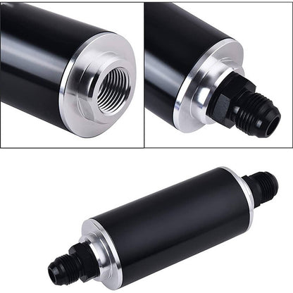 Solidspare Inline Fuel Filter 100 Micron with 6AN 8AN 10AN Adapter Universal Cleanable 58mm