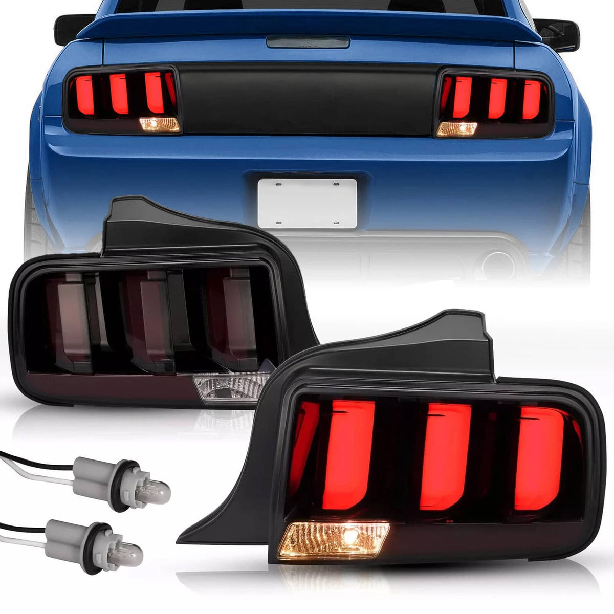 Solid Spare Pair LED Tube Signal Brake Lamps Smoked Tail Lights For 2005-2009 Ford Mustang