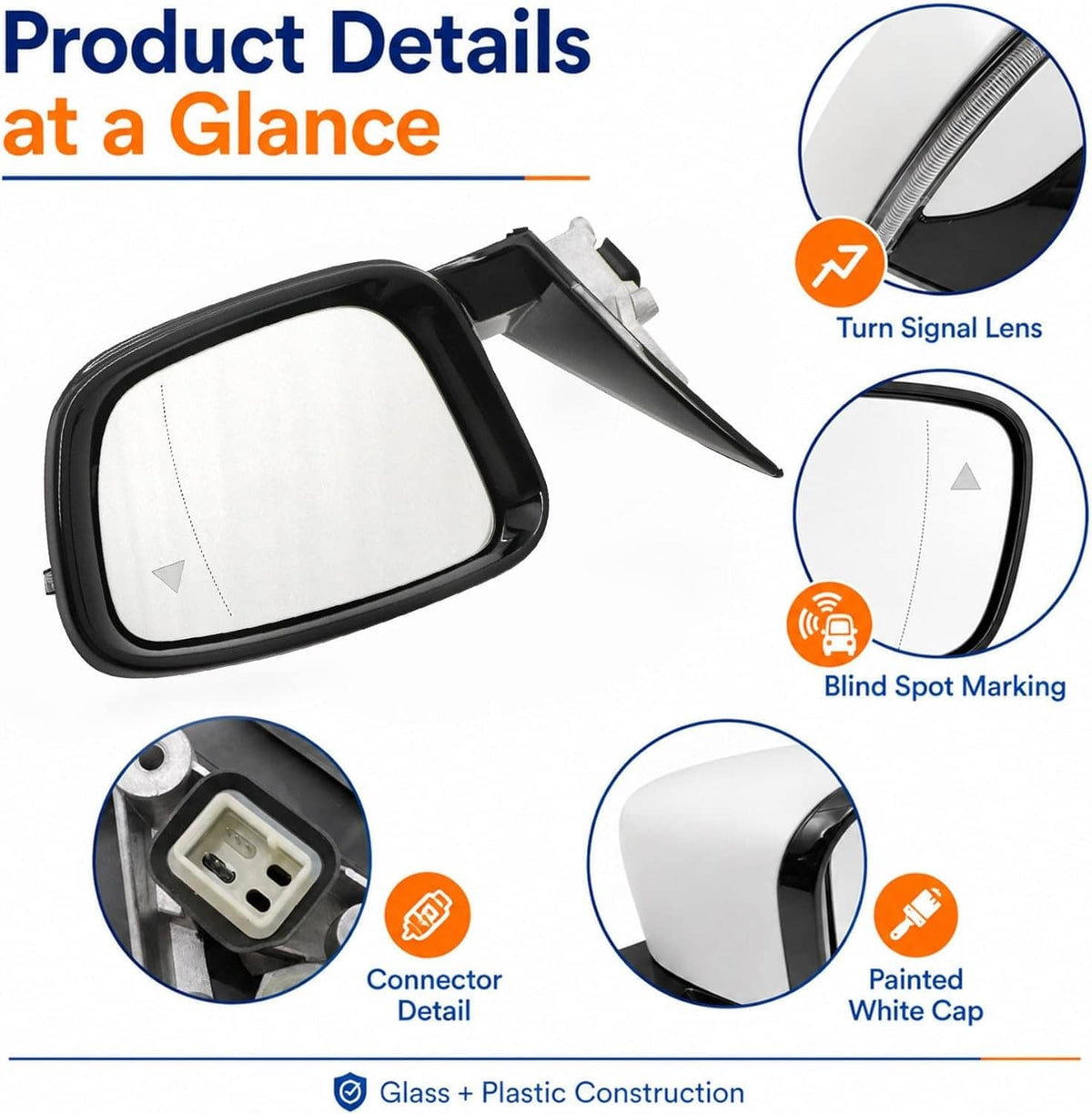 Solidspare Passenger Side Mirror w/Blind Spot White For 2019-2023 BMW 320i 330i 330e