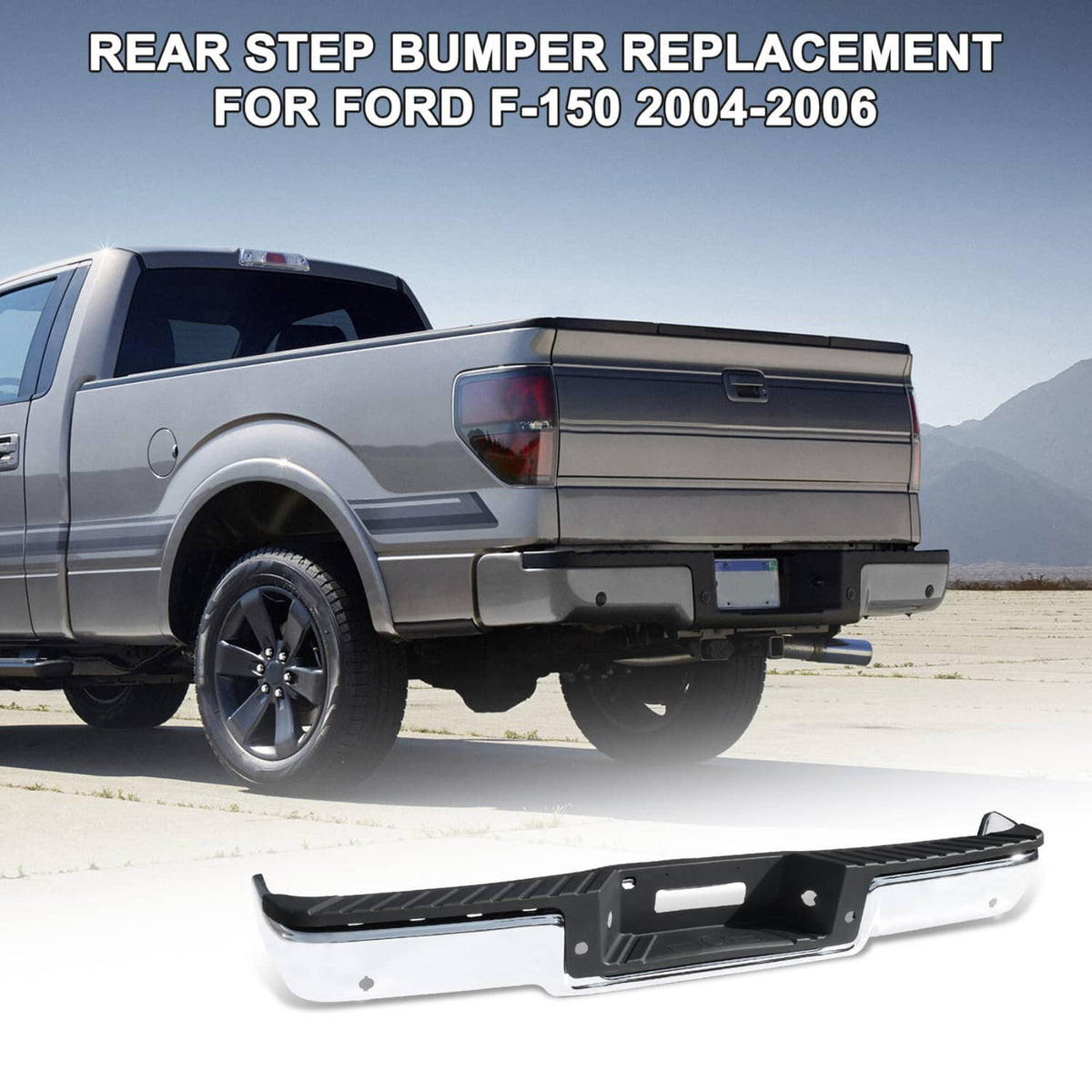 Solidspare Step Bumper For 2004-2006 Ford F-150 Assembly With Sensor Holes Chrome Rear
