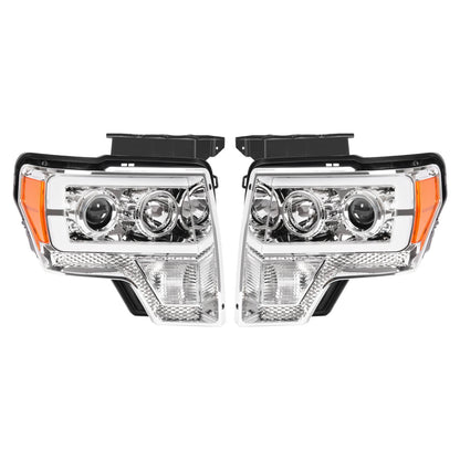 Solid Spare Projector Headlight Assembly Fit Ford F150 F-150 2009-2014 Chrome DRL LED Tube