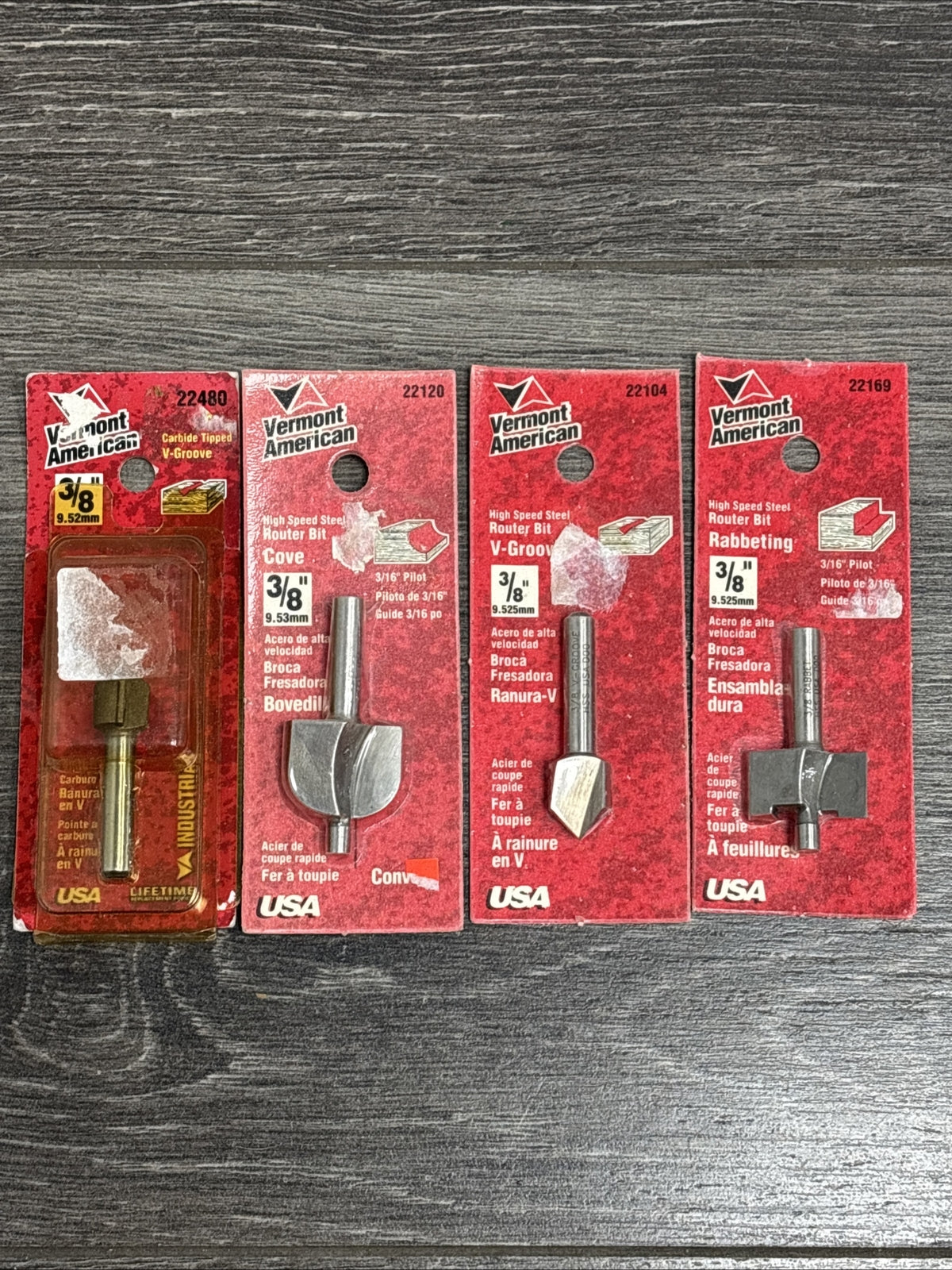 4pc Vermont American 3/8" Shank Router Bit Set - Made In USA